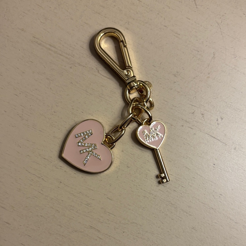 Gold and Pink Heart Keychain